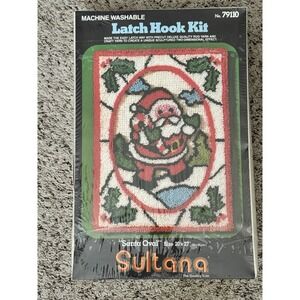 Vtg Sultan Latch Hook Kit #79110 Santa Oval Christmas Rug Wall Hanging Sealed